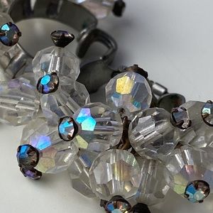 Vintage clip on crystal iridescent rhinestone earrings